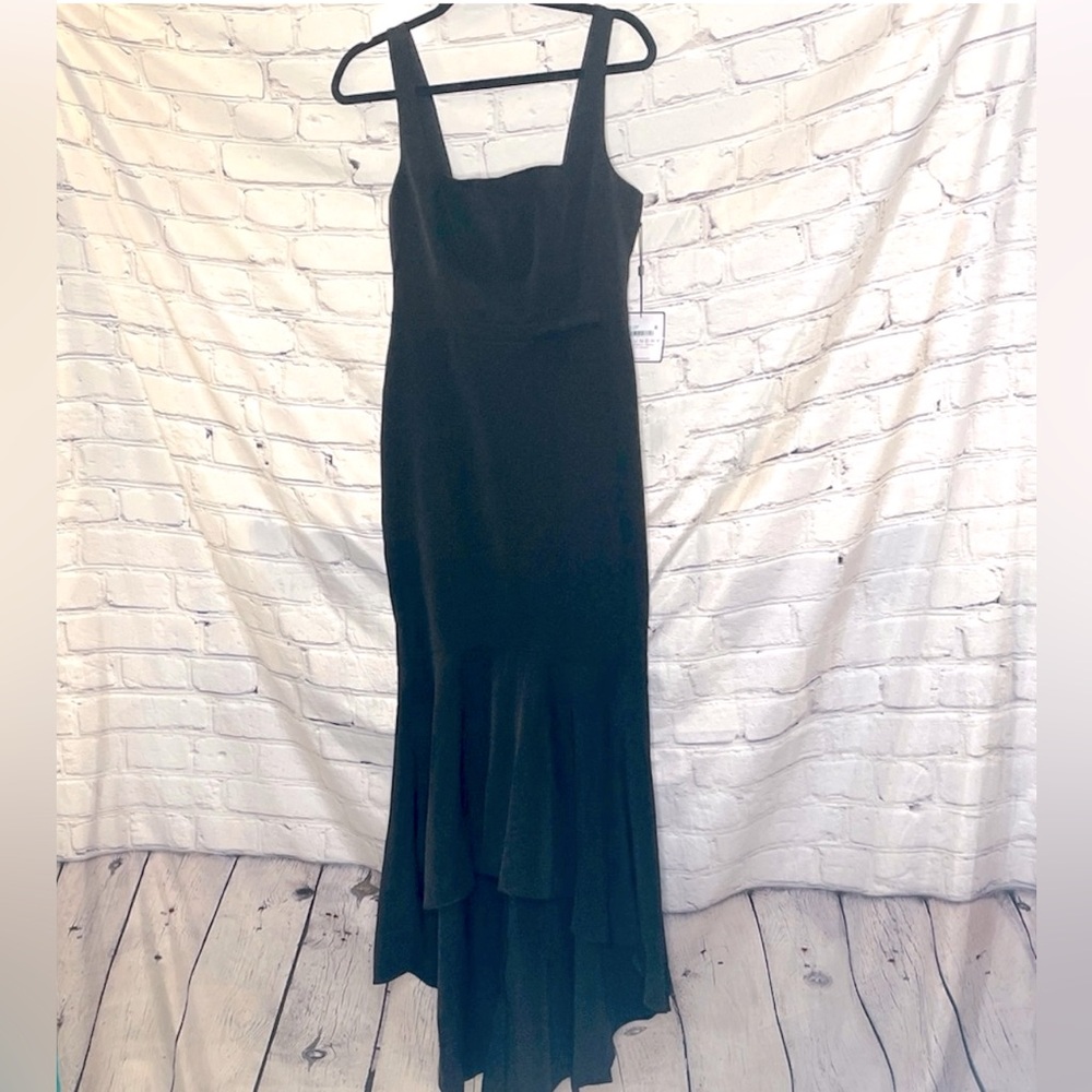Laundry By Shelli Segal Black Square Neck High-Low Evening Dress Gown Size 4